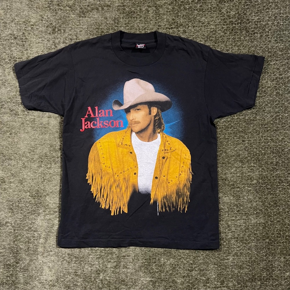 Vintage Alan Jackson T-Shirt Fruit of the Loom Mens Large Black 93 Single Stitch